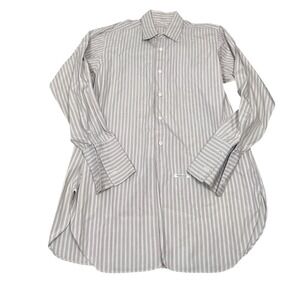 30s 40s Great Britain Dress Shirt Mens L Grey Striped Low-Front Collar Patent